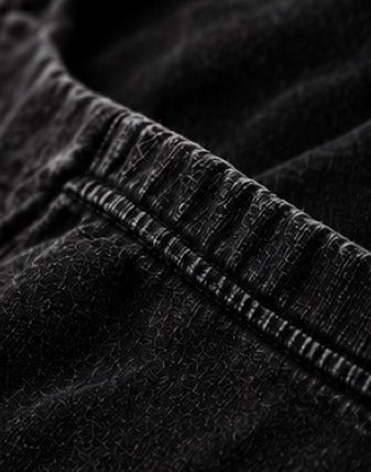 Close-up of the acid-washed heavyweight cotton and collar stitching